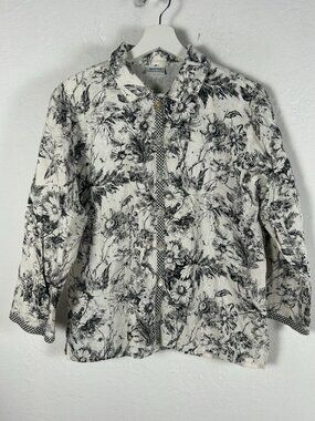 Habitat Womens Black & White Floral Linen Button-Down Shirt Blouse S/M Casual
